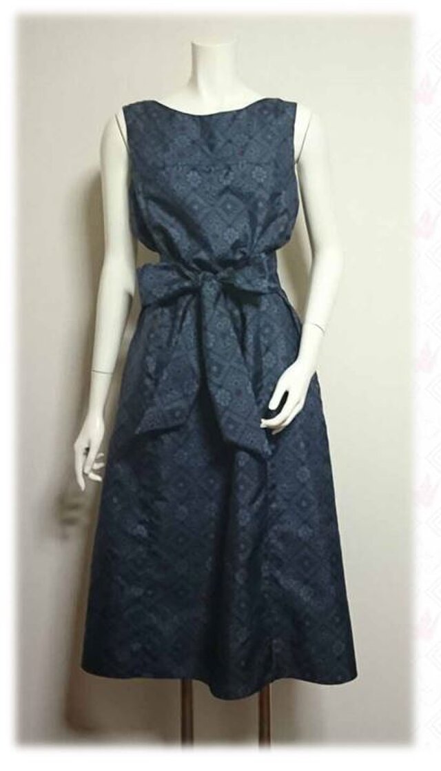 106＊大島紬リメイクＡラインワンピース