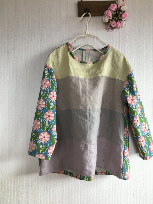 リネン、ハーフリネンの切り替えプルオーバーの画像1枚目