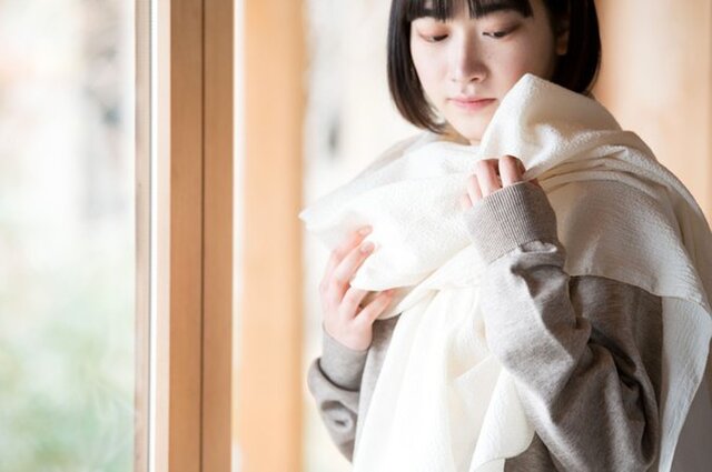 Organic Cotton リネン混さらさら大判ガーゼストール【104㎝幅】の画像1枚目
