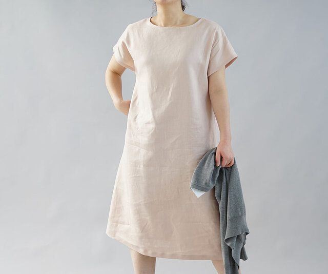 【wafu入門編】中厚 リネン ワンピース フレンチスリーブ ビックTシャツ / ミスティーローズ a041h-mrs2の画像1枚目