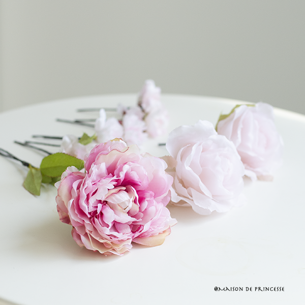 ピンク【美品】アーティフィシャルフラワー　ブーケ　ブートニア　ヘアパーツ　セット　造花