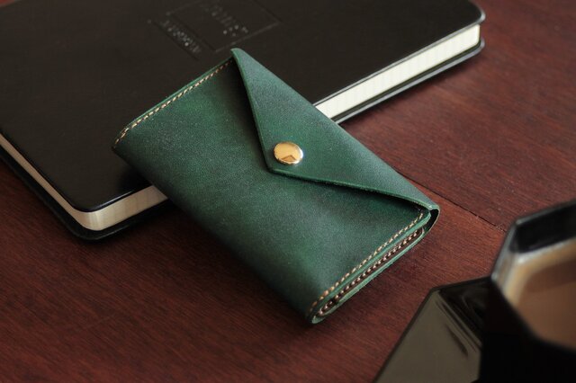 本革 名刺入れ/カードケース グリーン ムラ染 | iichi 日々の暮らしを