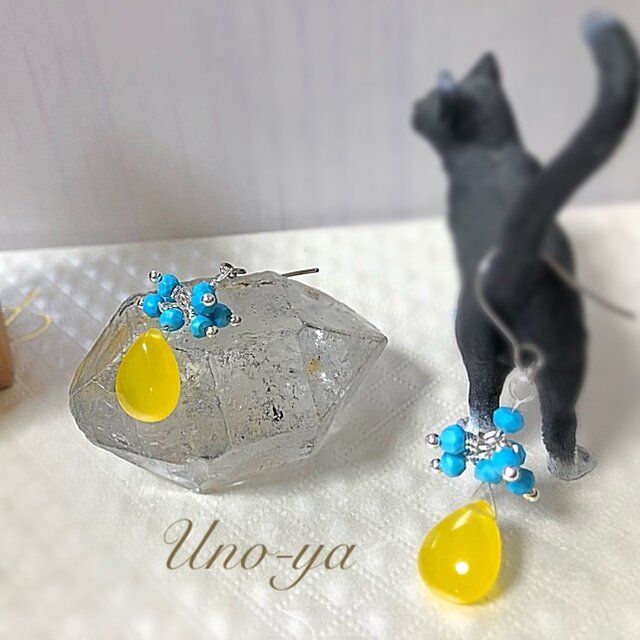 イエロージェイド&ターコイズピアス/の画像1枚目