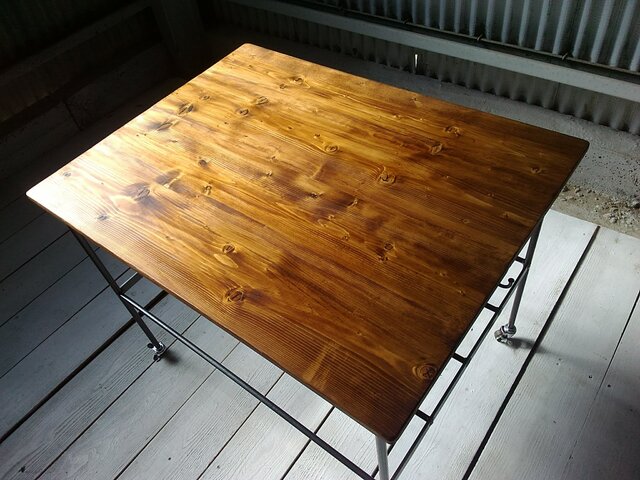 アイアン ウッド ムービング ワークテーブル （キャスター フック付き