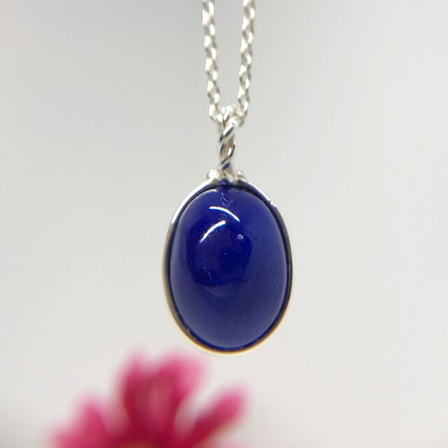 天然ラピスラズリ純銀ロングネックレス10.59ct☆ アフガニスタン産の原石から磨いた1点もの!の画像1枚目