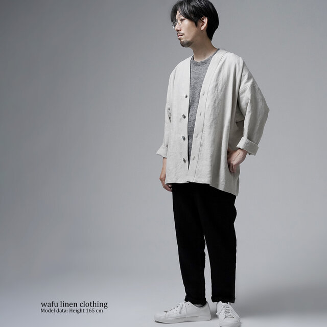wafu リネン　亜麻ナチュラル　カバーオール　ワークジャケット　ユニセックスM wafu リネン亜麻ナチュラルカバーオールワークジャケットユニ