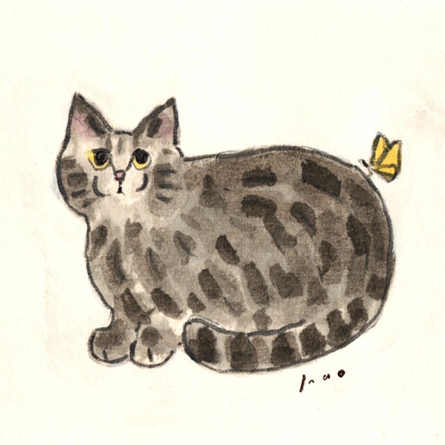 原画・イラスト】「のんきな猫」 ※木製額縁入り（18㎝角）【特集掲載