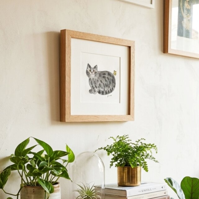 原画・イラスト】「のんきな猫」 ※木製額縁入り（18㎝角）【特集掲載