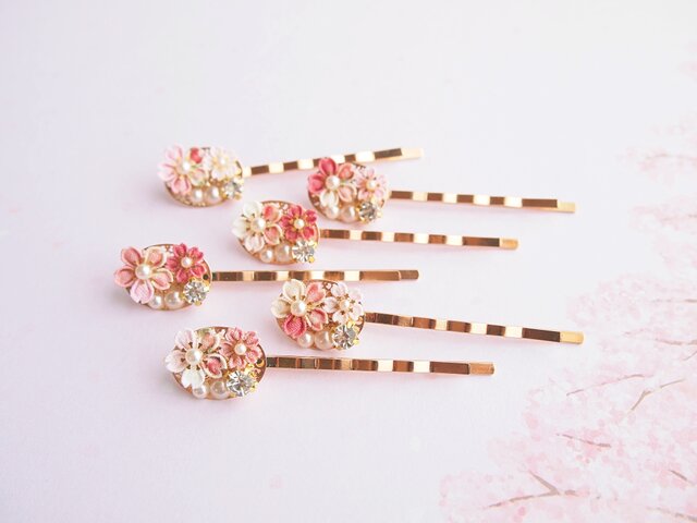 桜の彩りヘアピン （ つまみ細工＊受注制作 ） | iichi 日々の暮らしを
