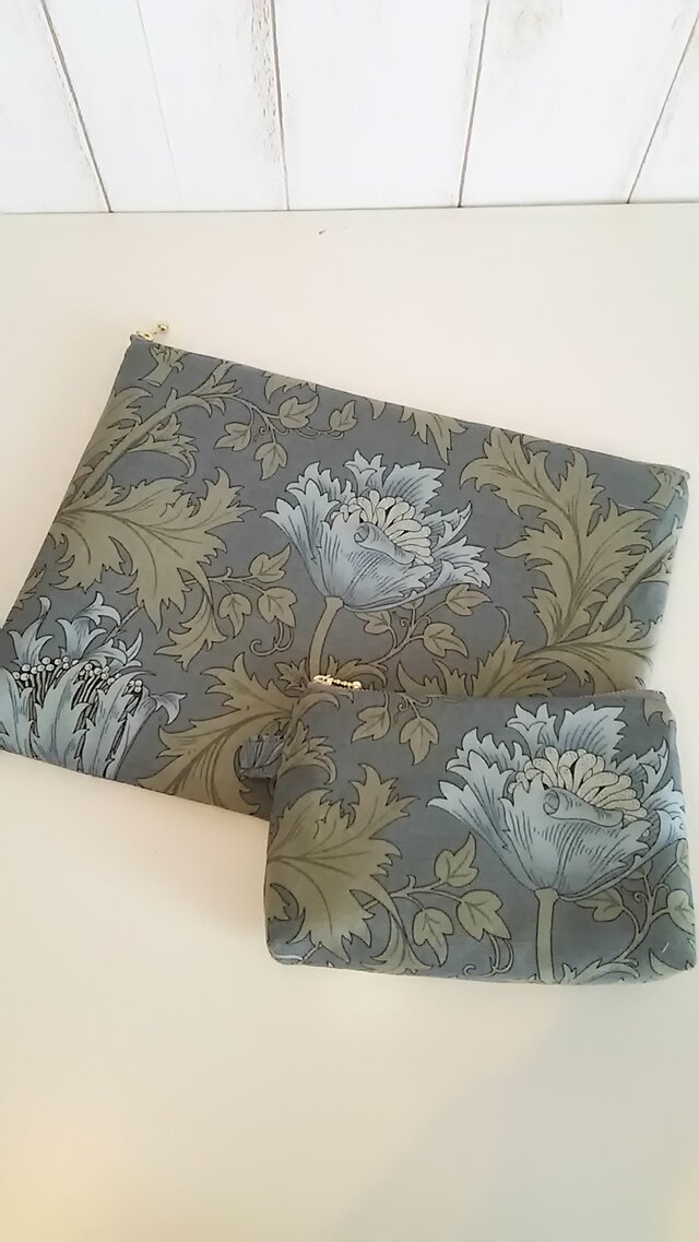 <お買得!>moda william morris ポーチセット ブルーの画像1枚目