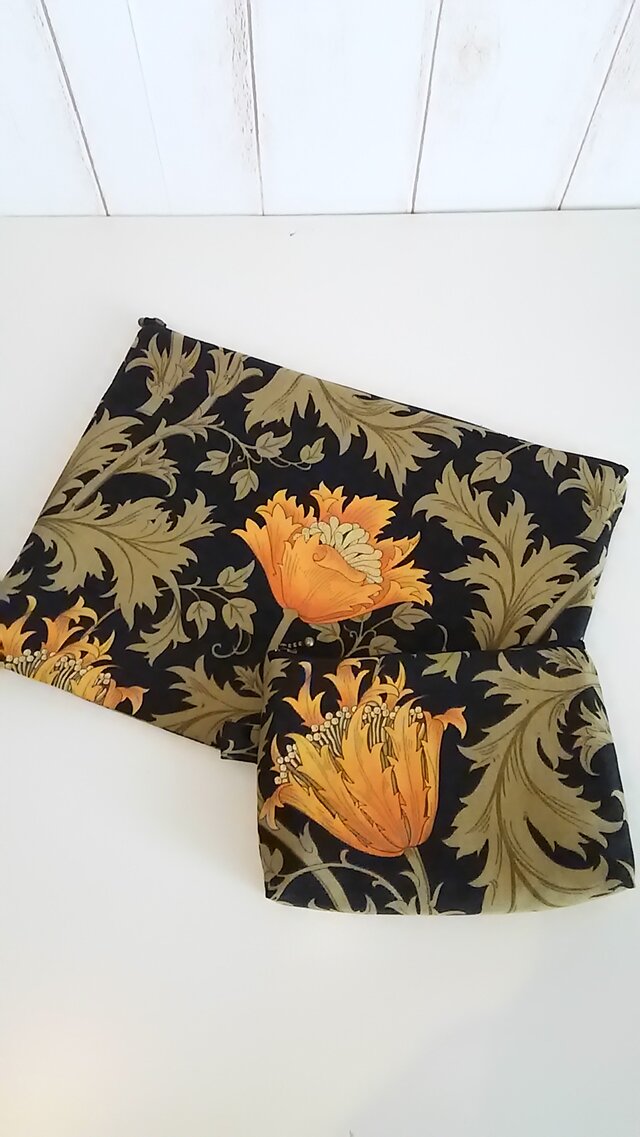 <お買得!>moda william morris ポーチセット ブラックの画像1枚目