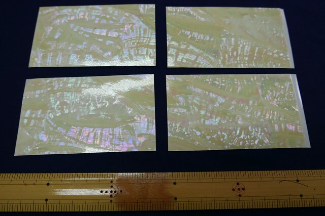 日本アワビ白螺鈿箔 シール加工で便利。はさみで切れます。の画像1枚目