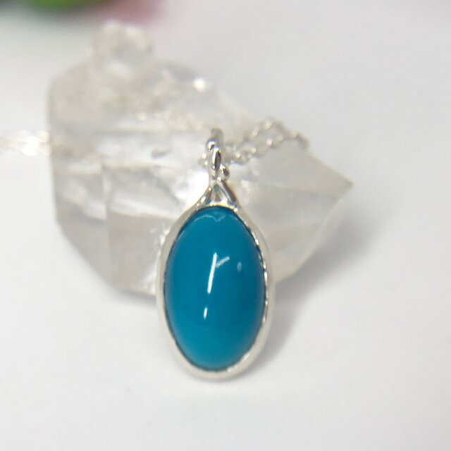 天然トルコ石(ターコイズ)純銀ネックレス4.91ct☆アリゾナ州キングマン産原石から磨いた1点もの!の画像1枚目