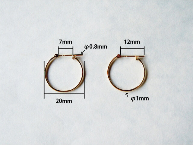 K18 シンプル１×２０ｍｍフープピアス | iichi 日々の暮らしを心地よく