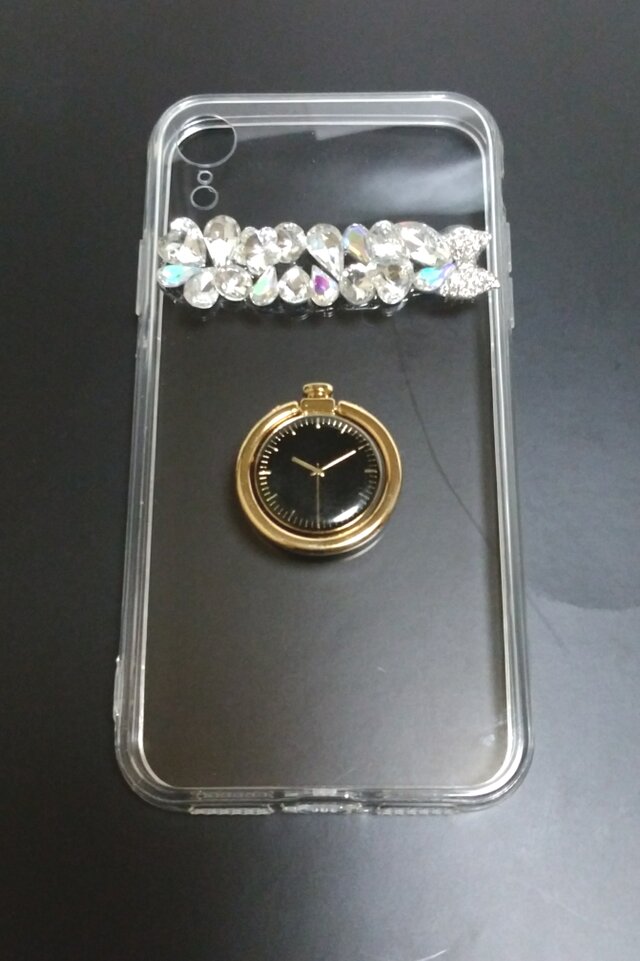 大粒オーロラビジュースマホケース バンカーリング付きの画像1枚目