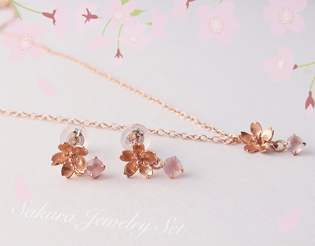 天然石イヤーカフ「桜」ローズクォーツ　ハンドメイド　シルバー