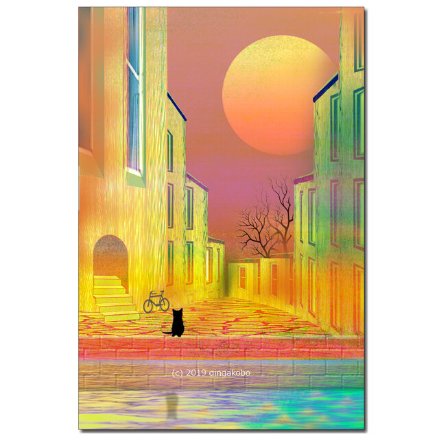 「夕陽を見ていたい日もあるよね^^」 ほっこり癒しのイラストポストカード2枚組No.728の画像1枚目