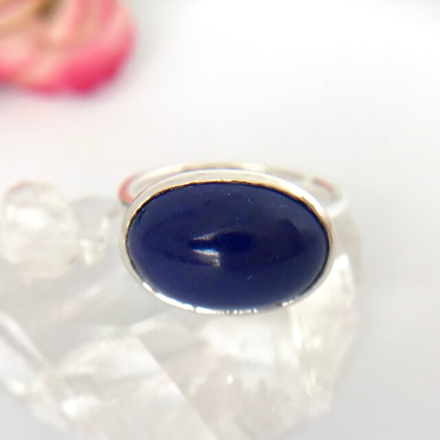 天然ラピスラズリ純銀リング9.25ct|16.5号☆原石から磨いた1点もの!の画像1枚目