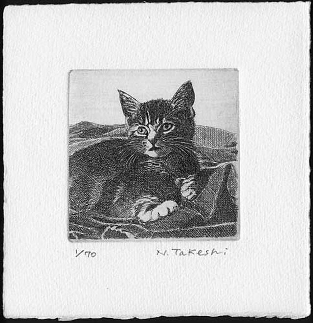 布の上の子猫/ 銅版画 (額あり） | iichi ハンドメイド・クラフト作品・手仕事品の通販