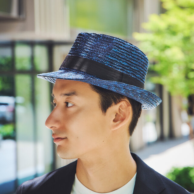 ノア 中折れ 麦わら帽子 ストローハット ブルー 59cm [UK-H005-L-BL