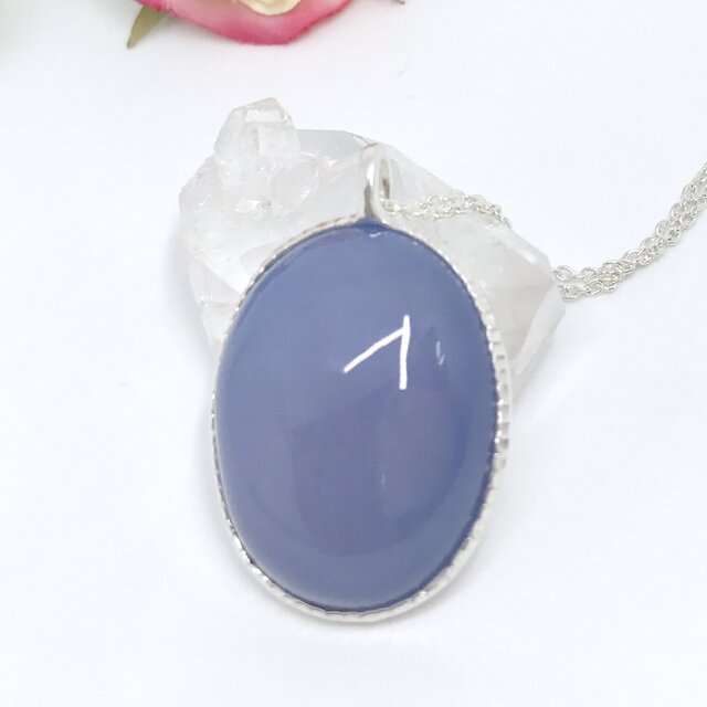 天然ブルーカルセドニー純銀ネックレス38.83ct☆アメリカコロラド州産原石から磨いた1点もの!の画像1枚目