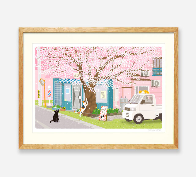 イラストフレーム(28.桜通りの理髪店)の画像1枚目