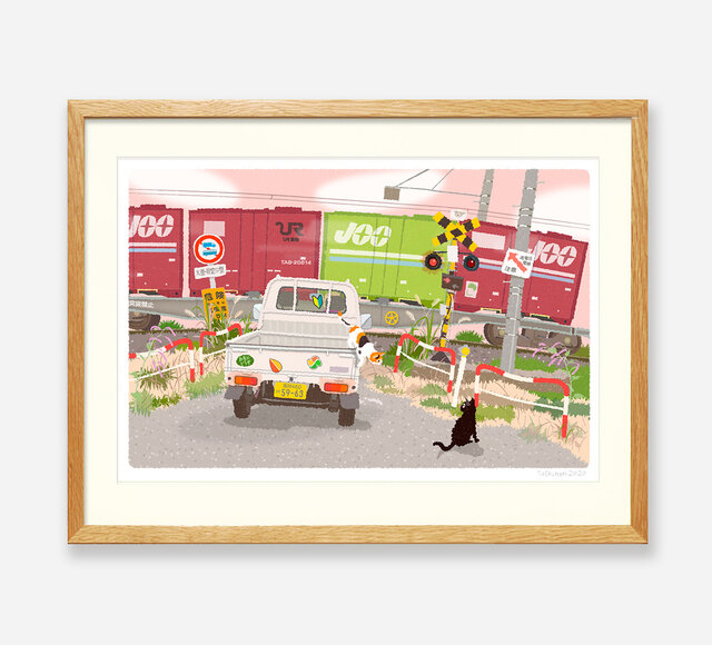 イラストフレーム(34.踏切と貨物列車)の画像1枚目