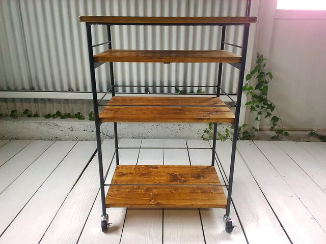 スチールワゴン　アイアンウッドワゴン アイアン ウッド ワゴン （ キッチンワゴン 店舗什器 レンジ台