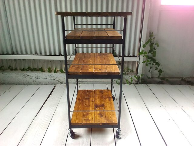 ハンドメイド　Iron×wood ワゴン　キッチン　アイアン ハンドメイドIron×wood ワゴンキッチンアイアン