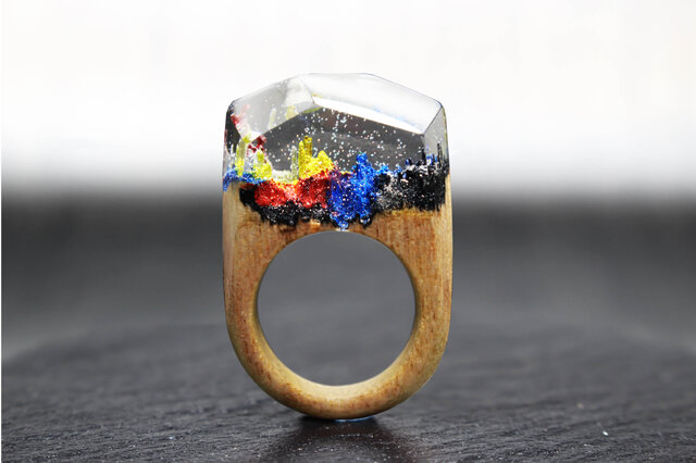 【送料無料】Pop Mountain ~Resin Wood Ring~の画像1枚目