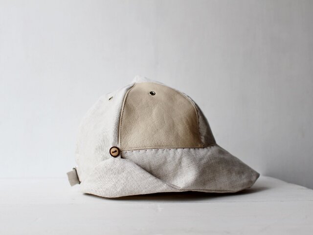 ”hand-sewn" DEERCAP | LINEN×LEATHER c/#st.RED【M】の画像1枚目