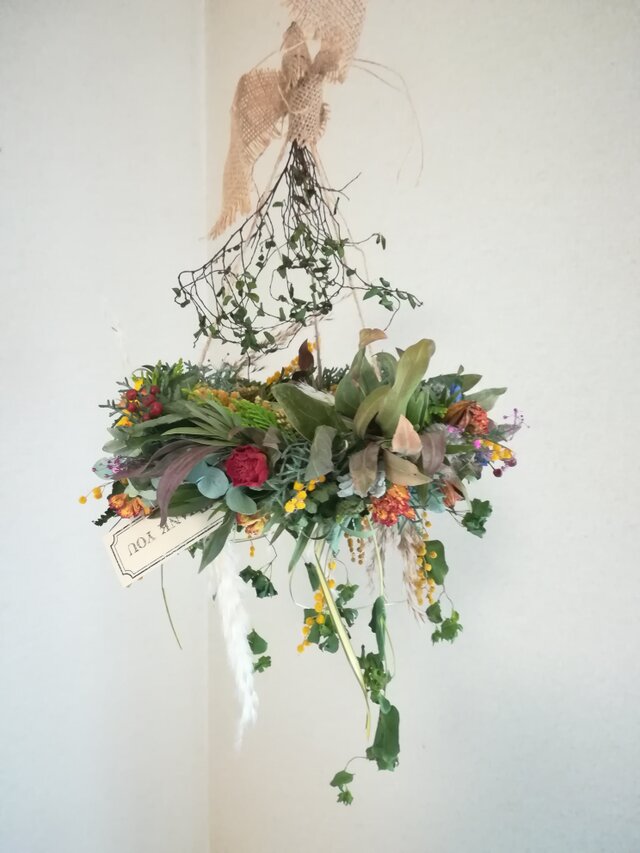 送料無料]ドライフラワー+フライングリース カーネーションと