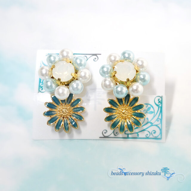 マーガレット＆パールのイヤリング＊ブルー