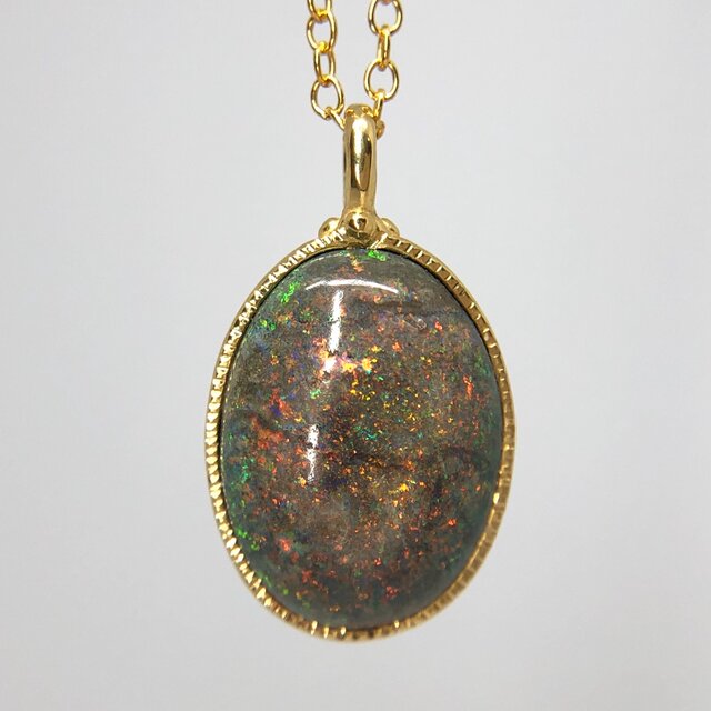 1点もの!天然マトリックスオパールロングネックレス8.78ct☆オーストラリア・アンダムーカ産の原石から磨きましたの画像1枚目