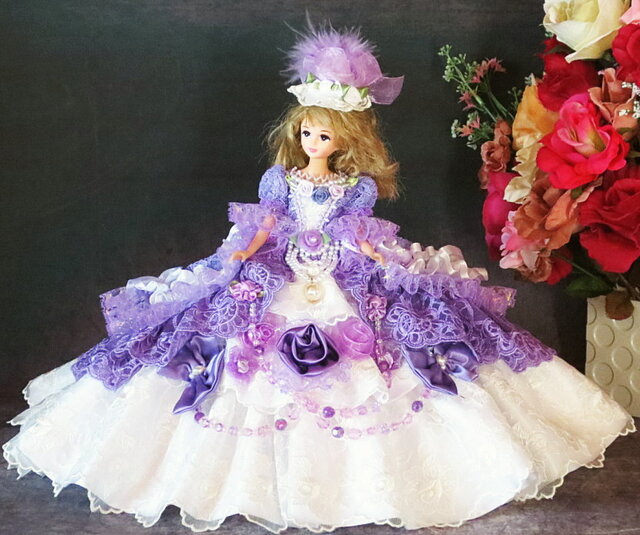 ドール服 オーバー トレーン ドールドレス 着せ替え 紫陽花の