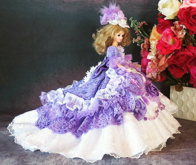 ドール服 オーバー トレーン ドールドレス 着せ替え 紫陽花の