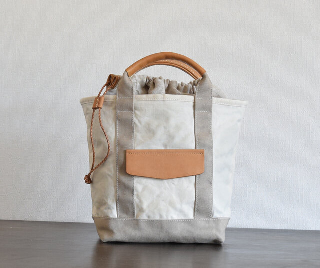 トートバッグ 巾着/帆布×牛革の画像1枚目
