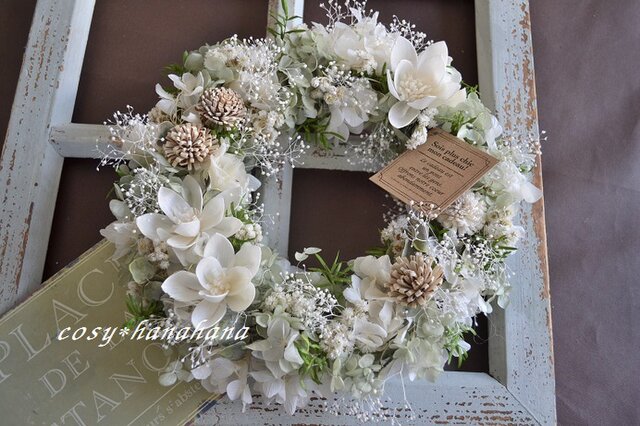 【母の日2019】ホワイトグリーンのせせらぎwreathの画像1枚目