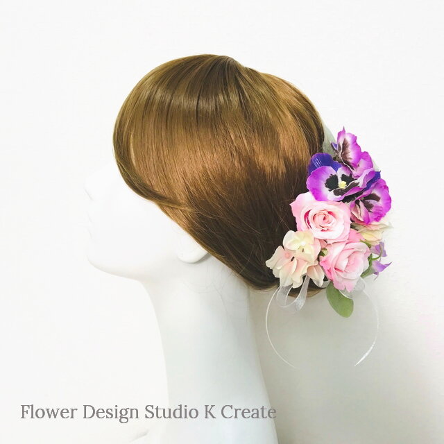 パンジーと薔薇のヘッドドレス(Uピン 19 本セット) 結婚式 ウェディングの画像1枚目