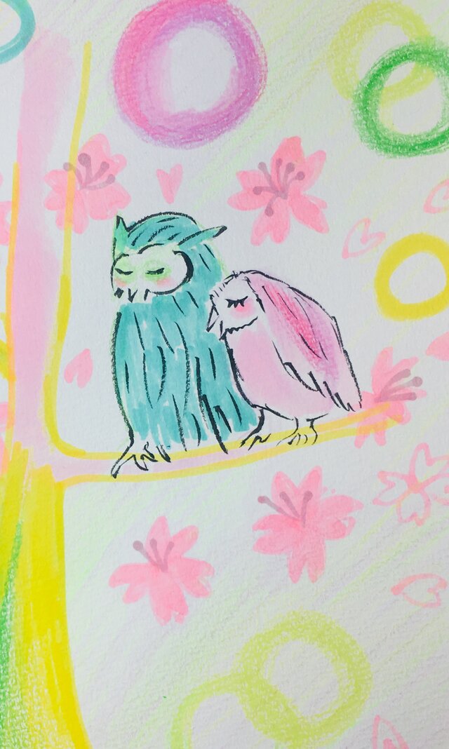 原画のい And Others 46 (桜とハッピーフクロウ Happy Owl)の画像1枚目
