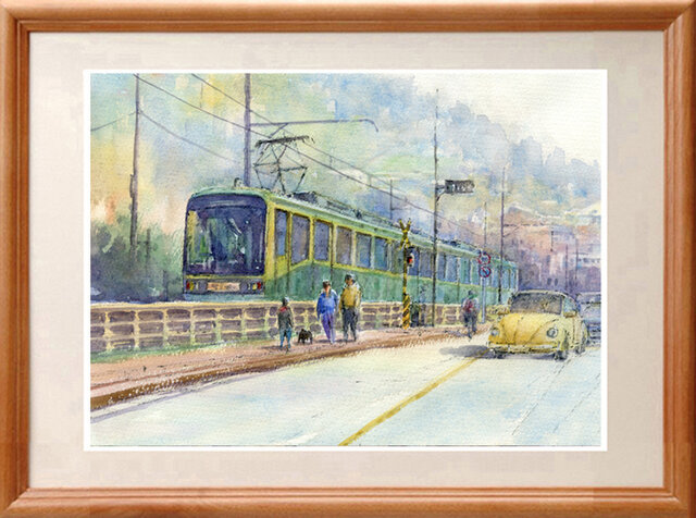 水彩画原画 江ノ電・七里ヶ浜を走る 7の画像1枚目