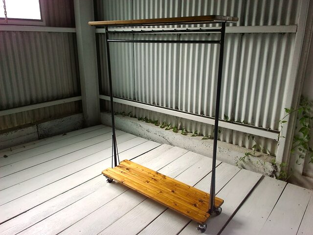 アイアン ウッド ハンガーラック M （キャスター フック付き）《頑丈