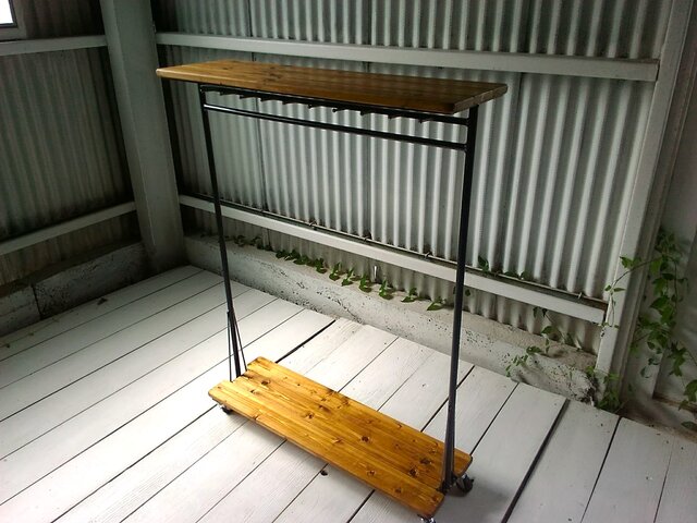 アイアン ウッド ハンガーラック M （キャスター フック付き）《頑丈