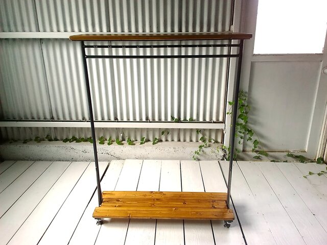 アイアン ウッド ハンガーラック M （キャスター フック付き）《頑丈