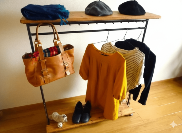 アイアン ウッド ハンガーラック M （キャスター フック付き）《頑丈