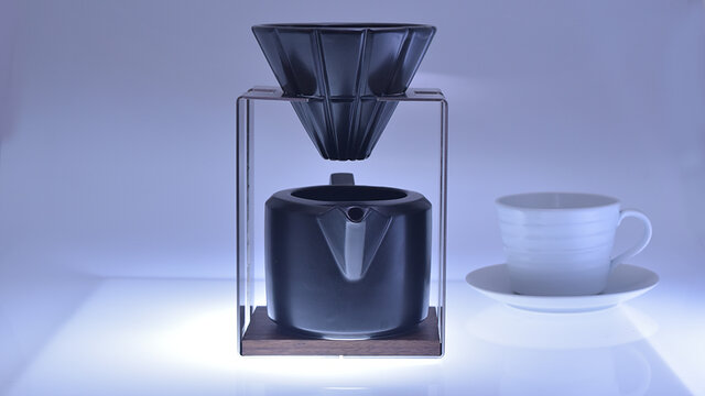 コーヒードリッパー・サーバー・黒 (磁器・ステンレス・木の組み合わせが美しいデザイン)の画像1枚目