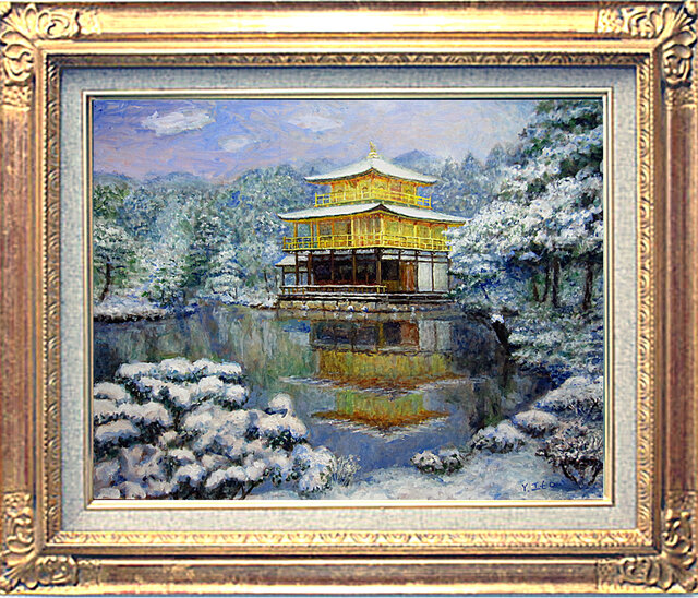 福島一二三、【金閣寺雪景】、希少な画集画、新品高級額・額装付 初雪の金閣寺寺 | iichi 日々の暮らしを心地よくする