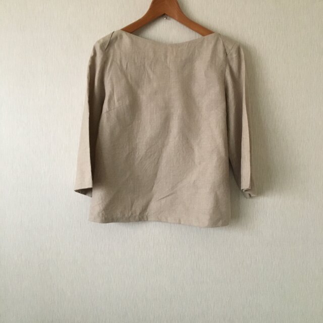 麻襟重ねボートネックブラウス ベージュM~Lの画像1枚目