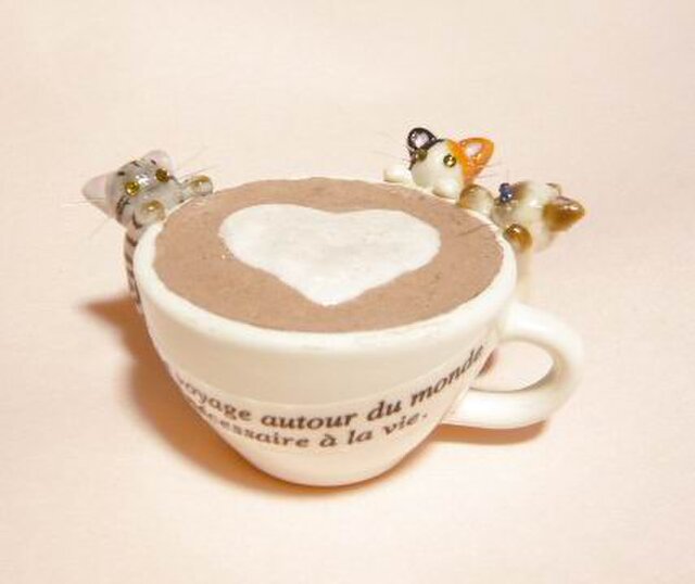 にゃんこのしっぽ○なかよしにゃんこのカプチーノ〇ミニチュア〇ドールハウス〇置物の画像1枚目