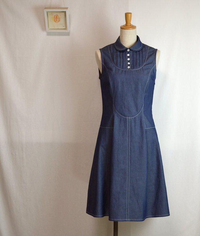 【受注生産】爽やかDENIMタックフレアワンピースの画像1枚目